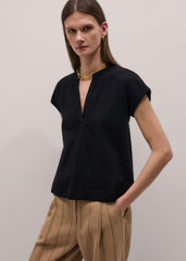 Black Open Placket Swing Top