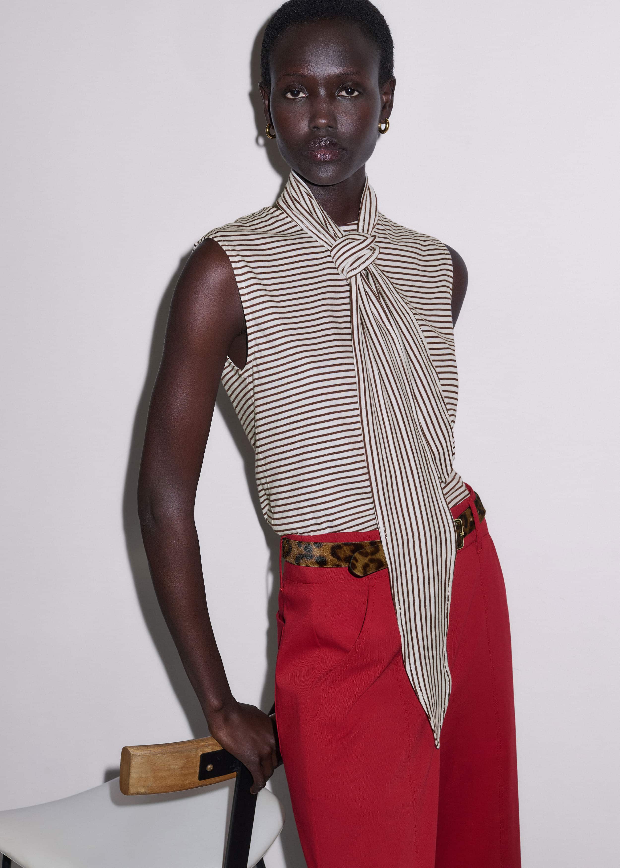 Brown Scarf Neck Tank