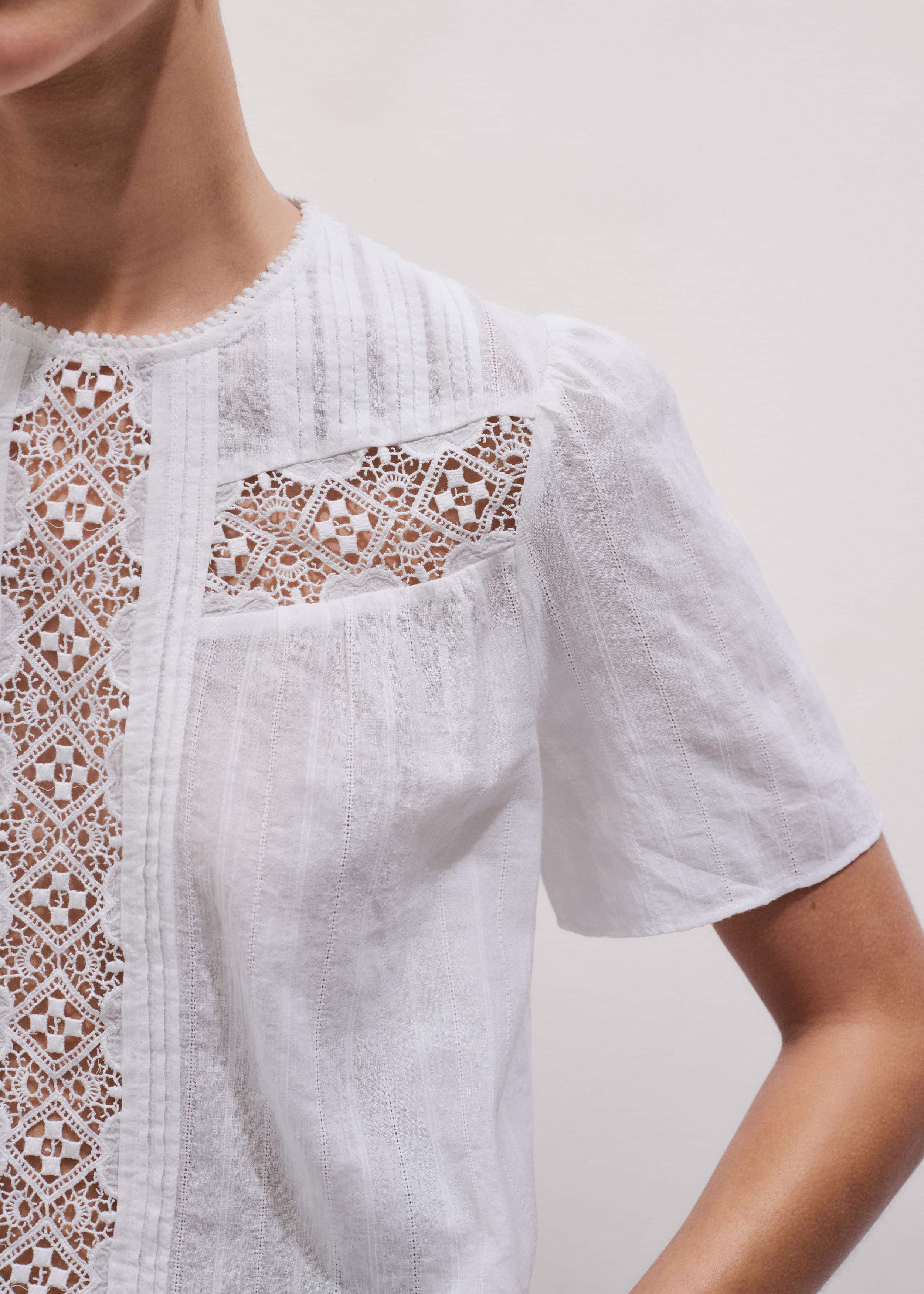 White Embroidered Cutout Tee