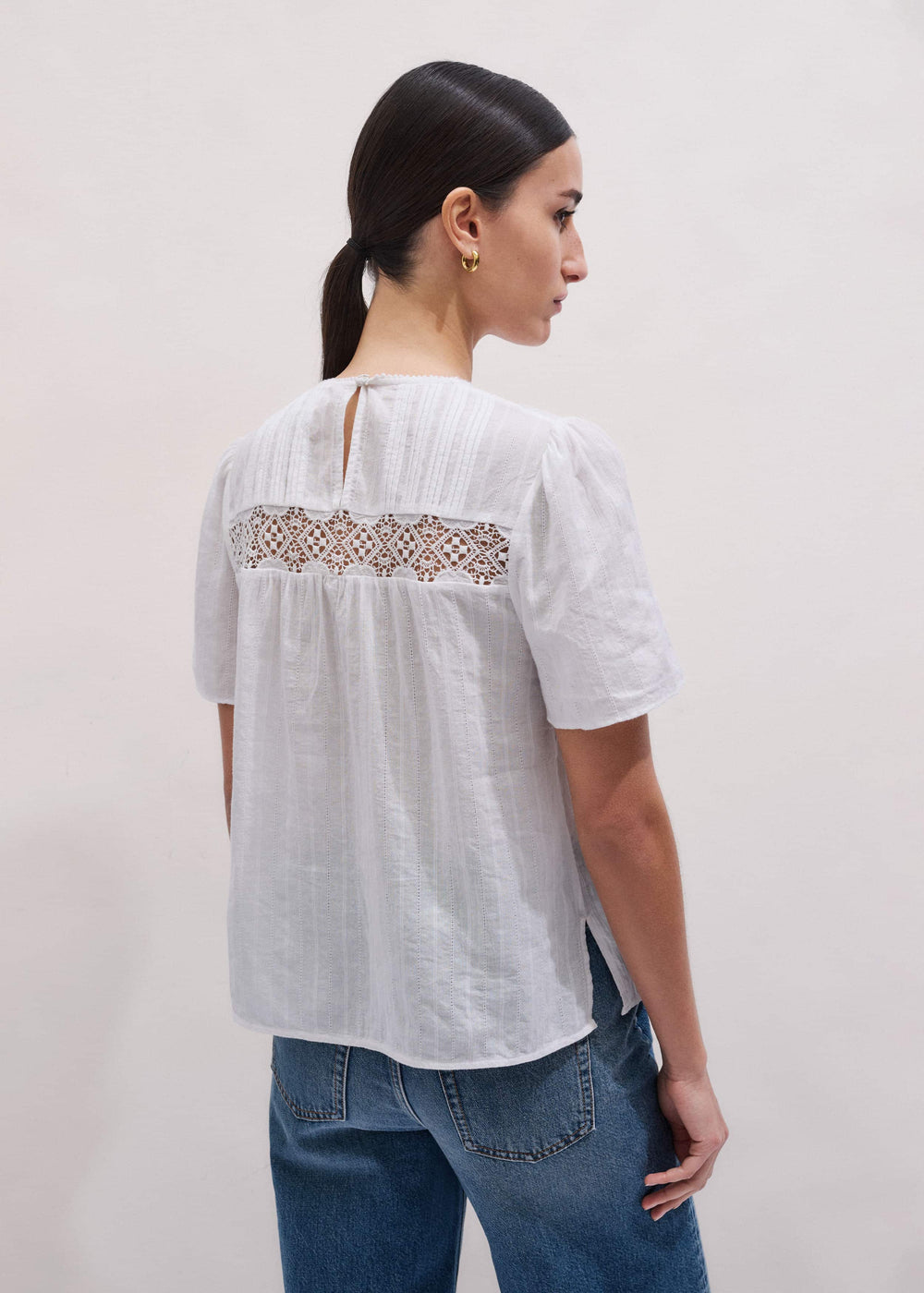 White Embroidered Cutout Tee