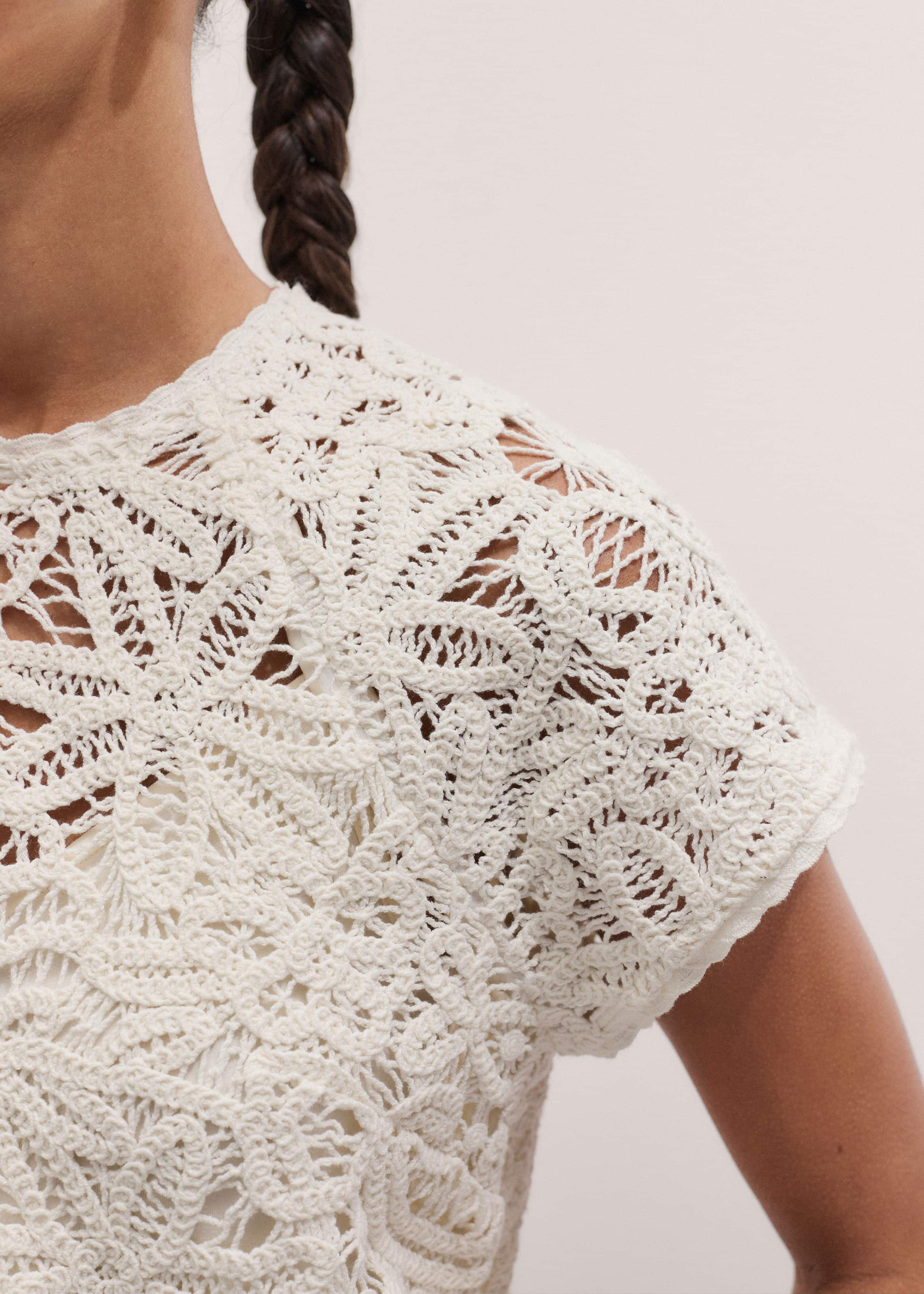 Cream Lace Crochet Crop Tee