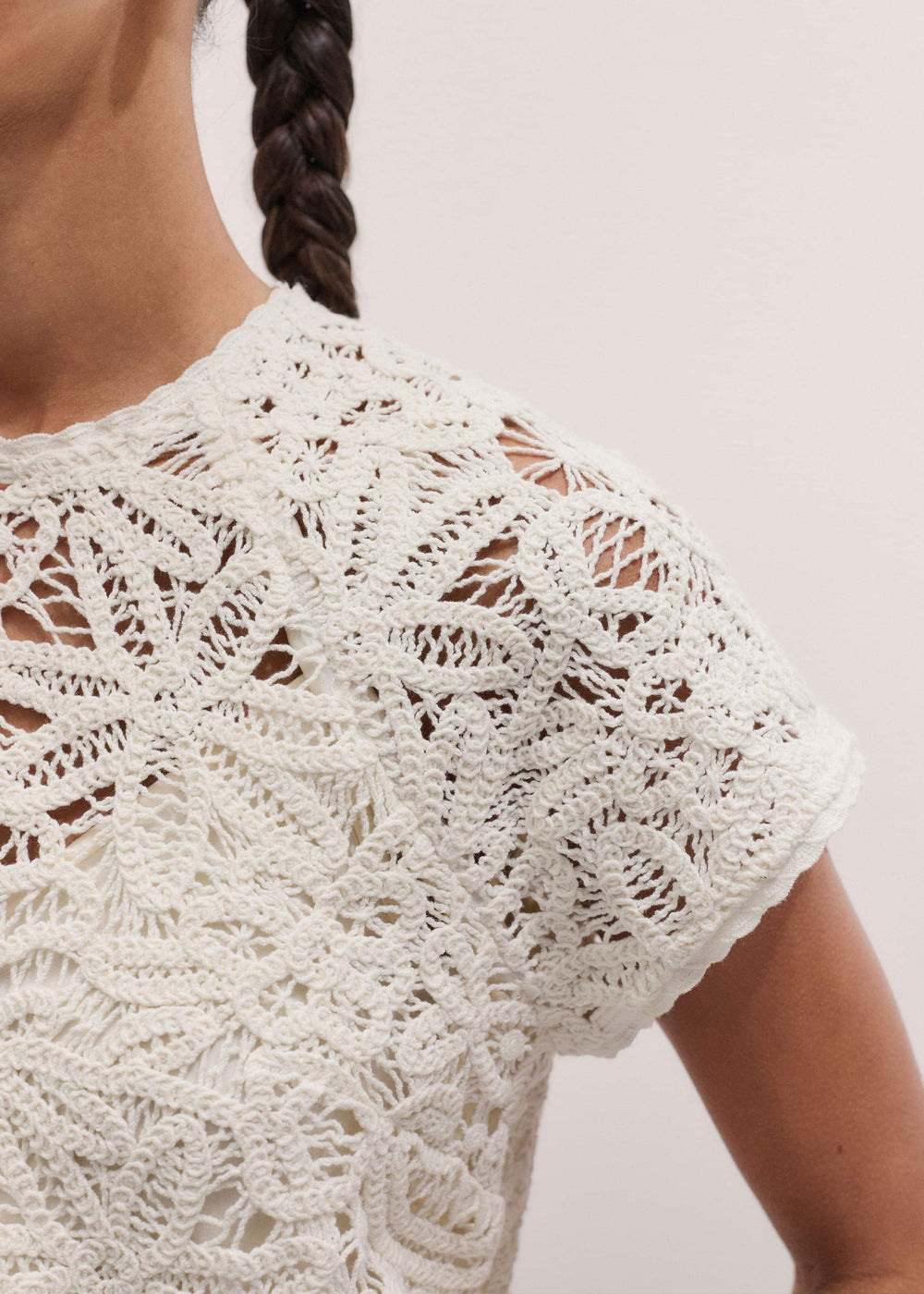 Cream Lace Crochet Crop Tee