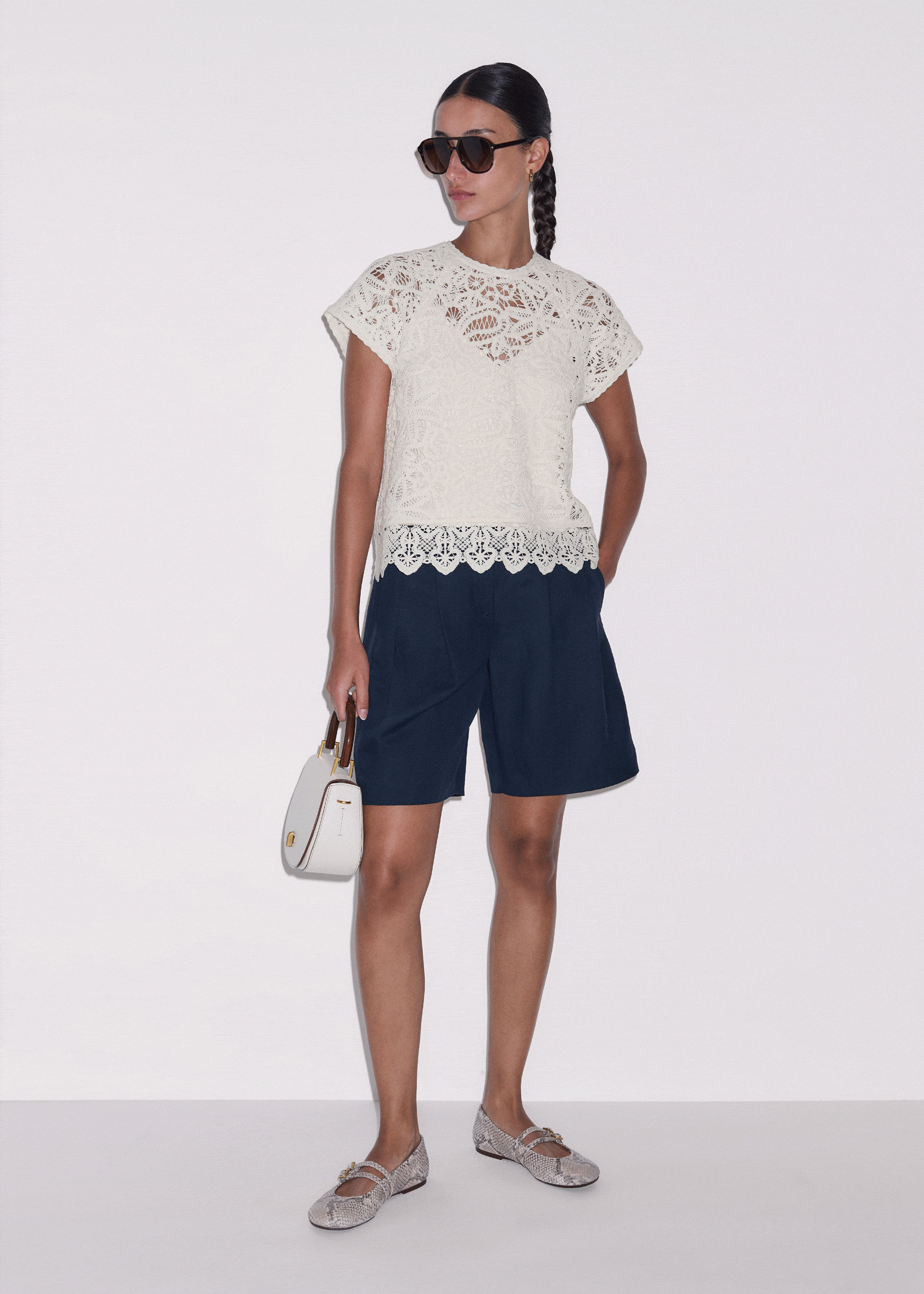 Cream Lace Crochet Crop Tee