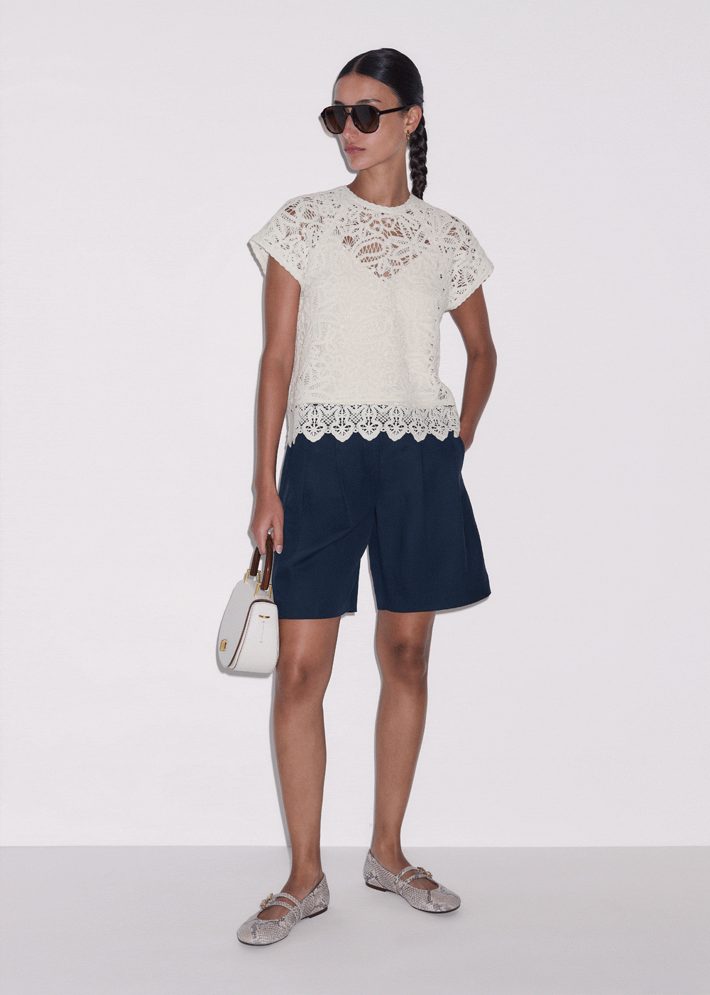 Cream Lace Crochet Crop Tee