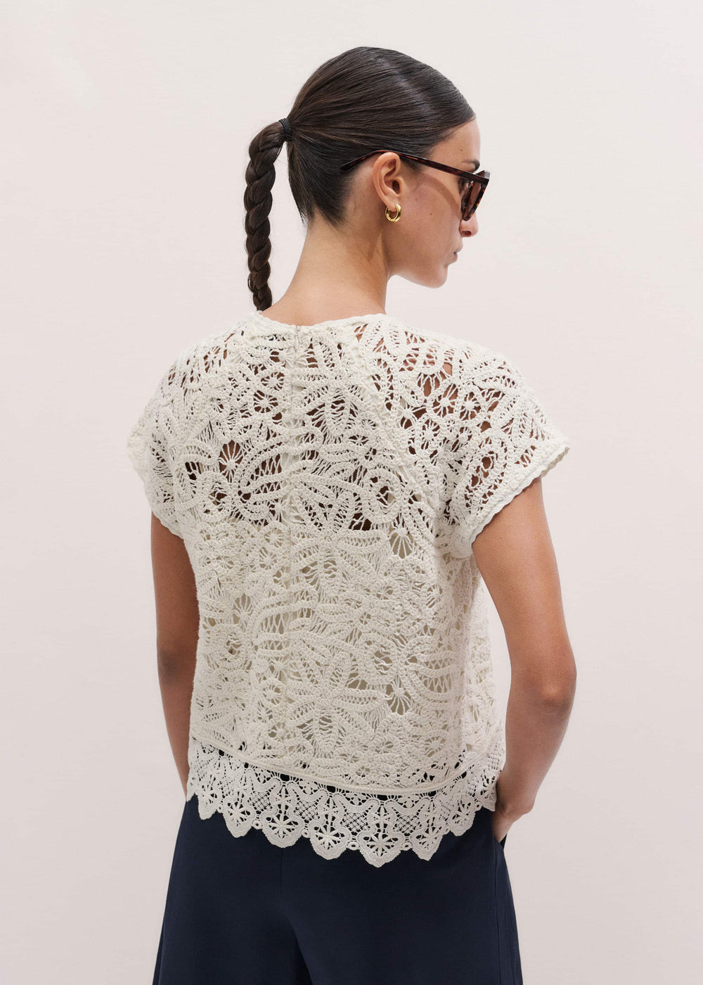 Cream Lace Crochet Crop Tee