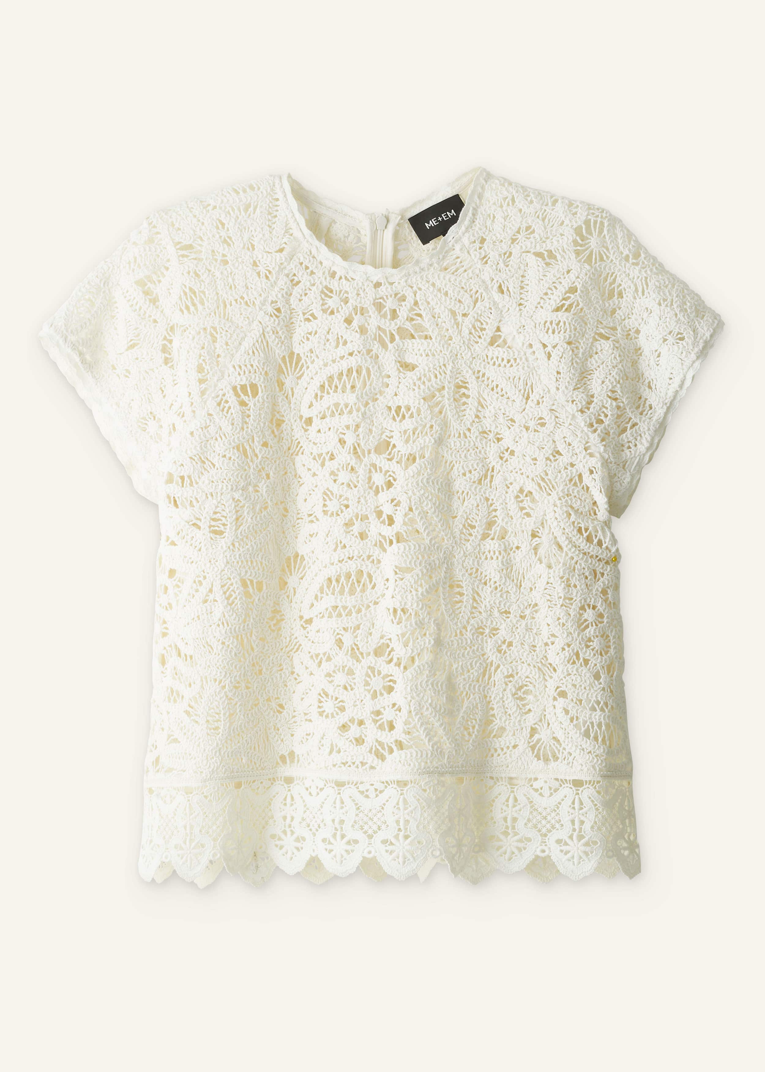 Cream Lace Crochet Crop Tee