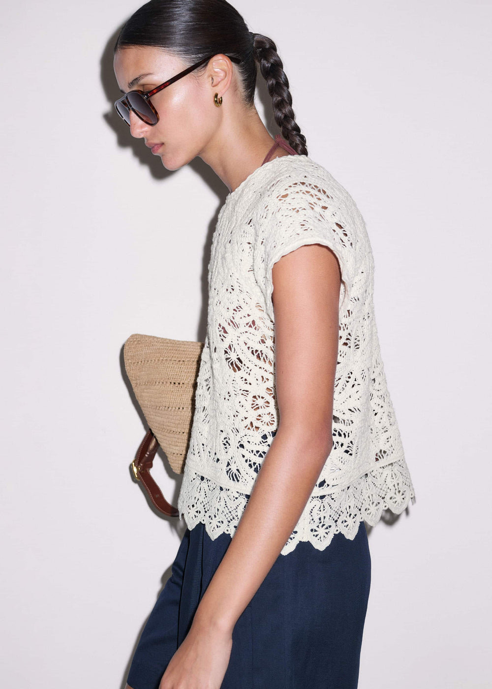 Cream Lace Crochet Crop Tee
