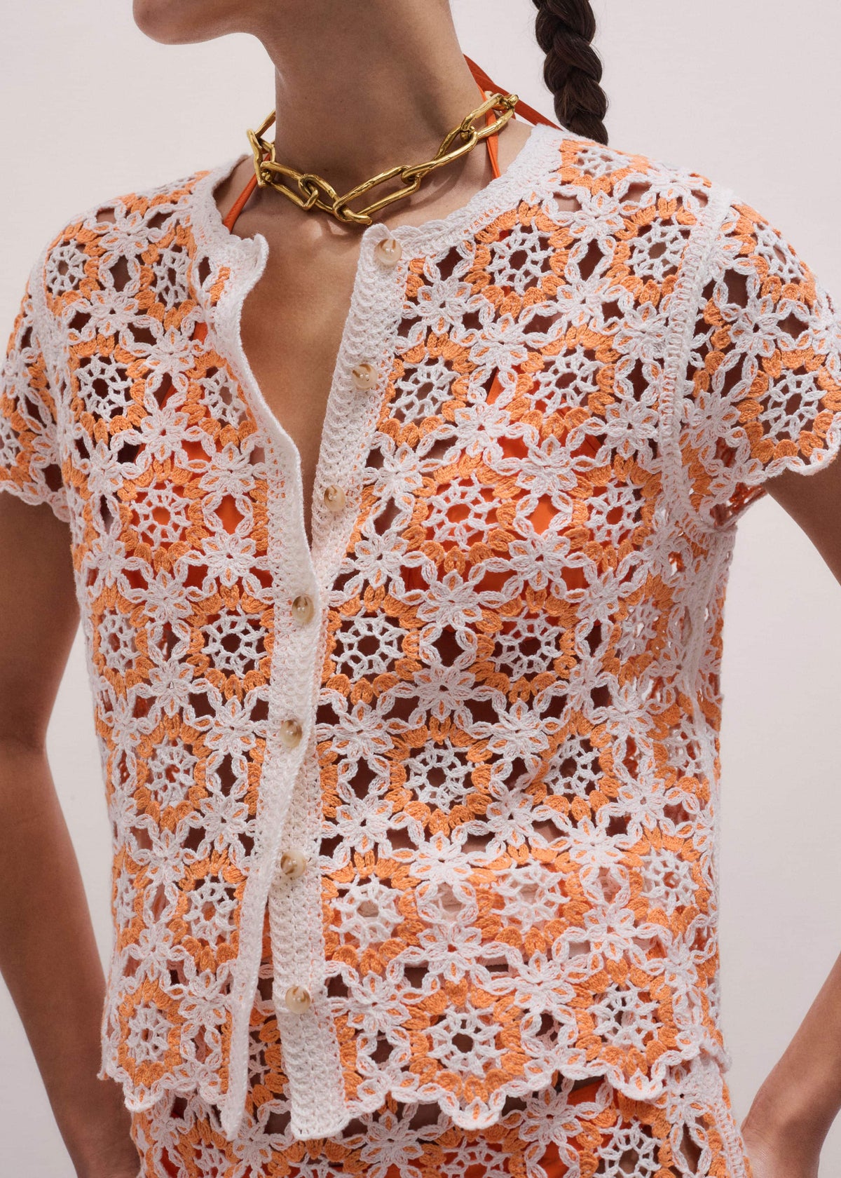 Floral Crochet Orange Beach Baby Tee
