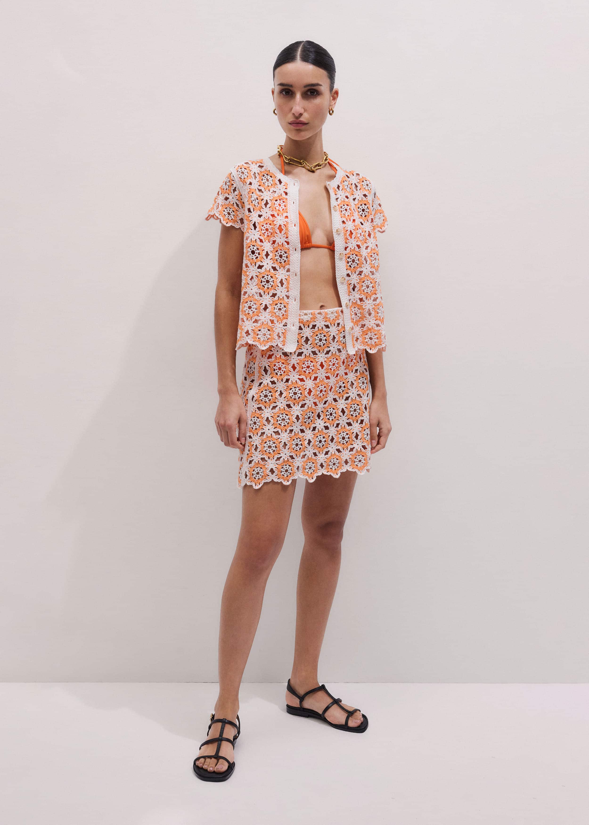 Floral Crochet Orange Beach Baby Tee