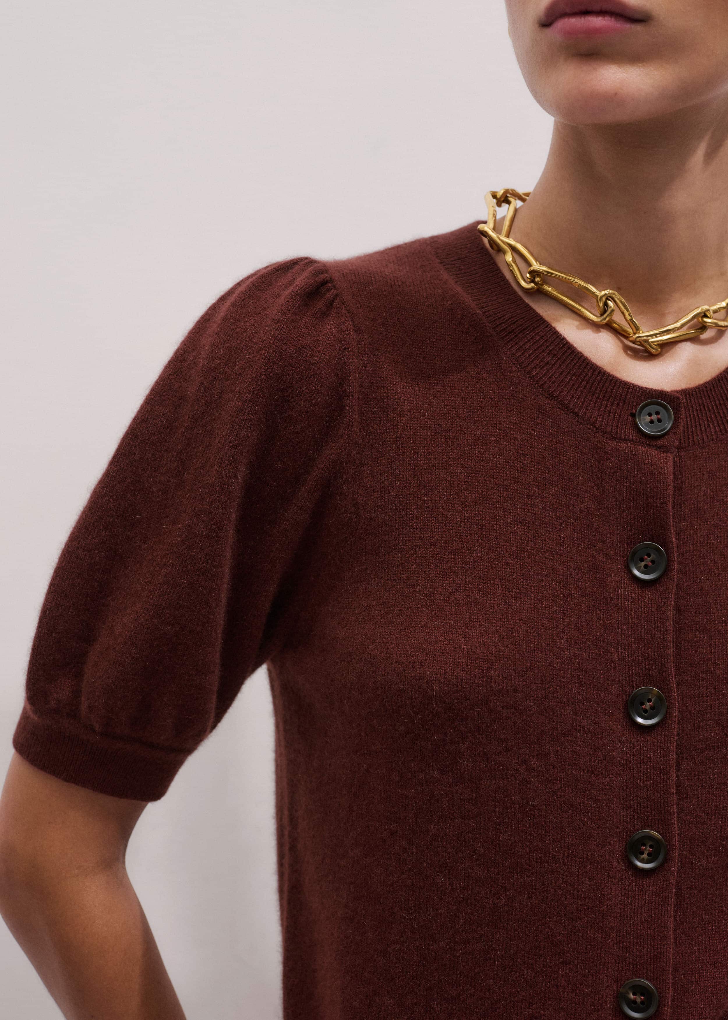 Cinnamon Brown Cashmere Feminine Sleeve Cardi
