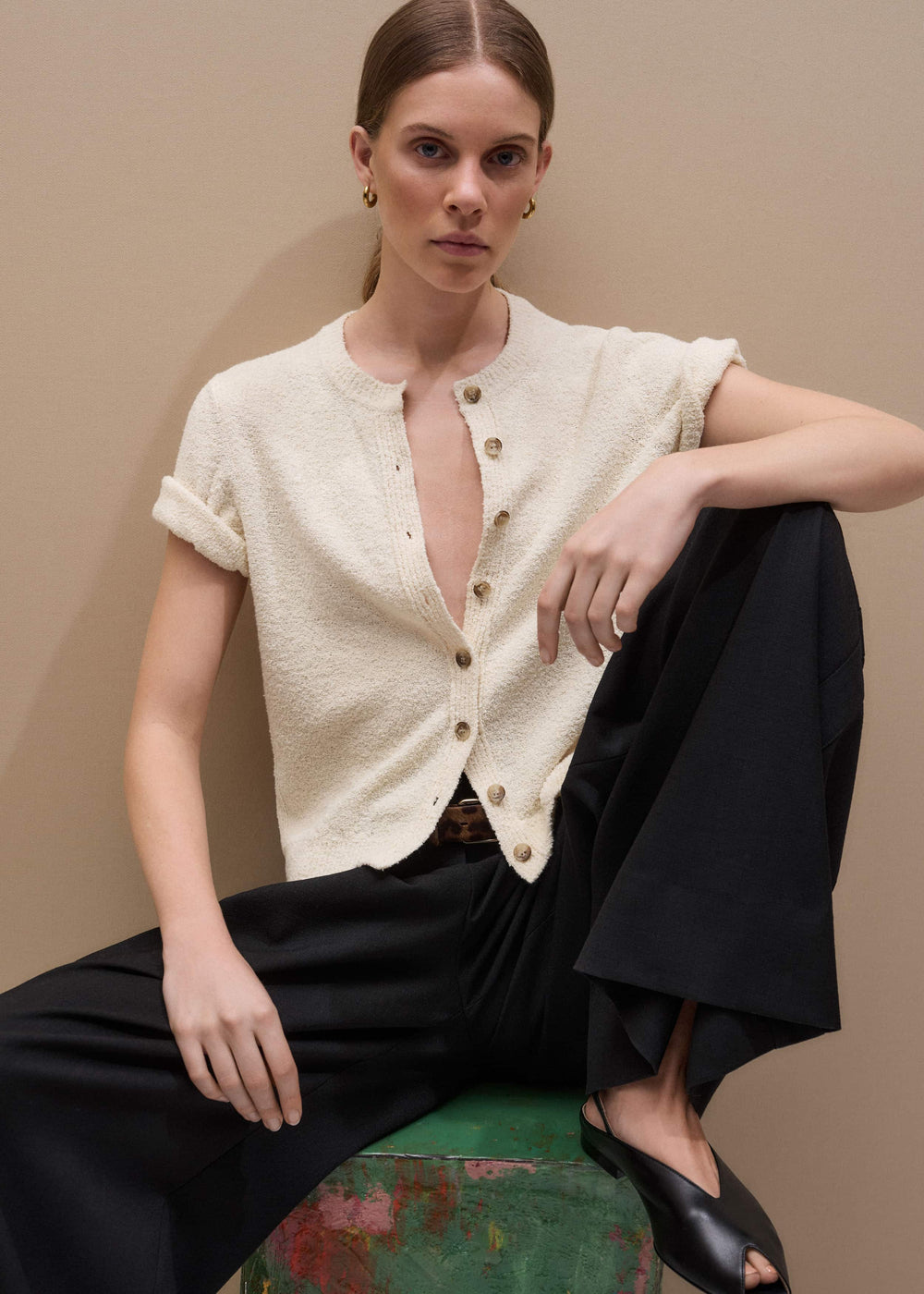 Cream Short Sleeve Cardigan