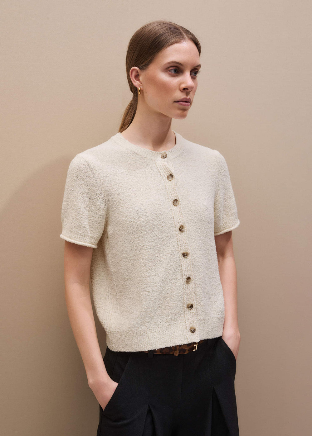 Cream Short Sleeve Cardigan