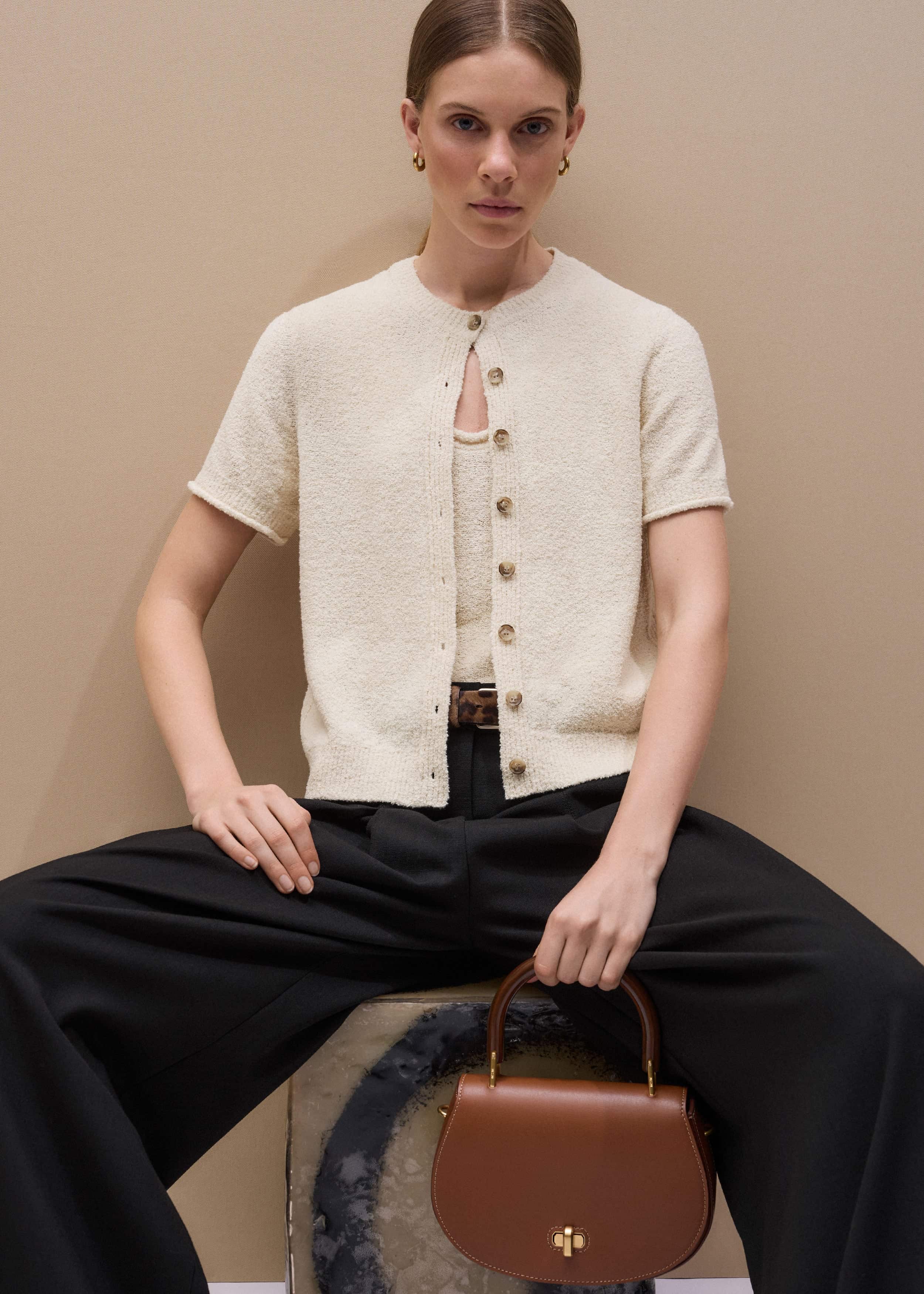 Cream Short Sleeve Cardigan