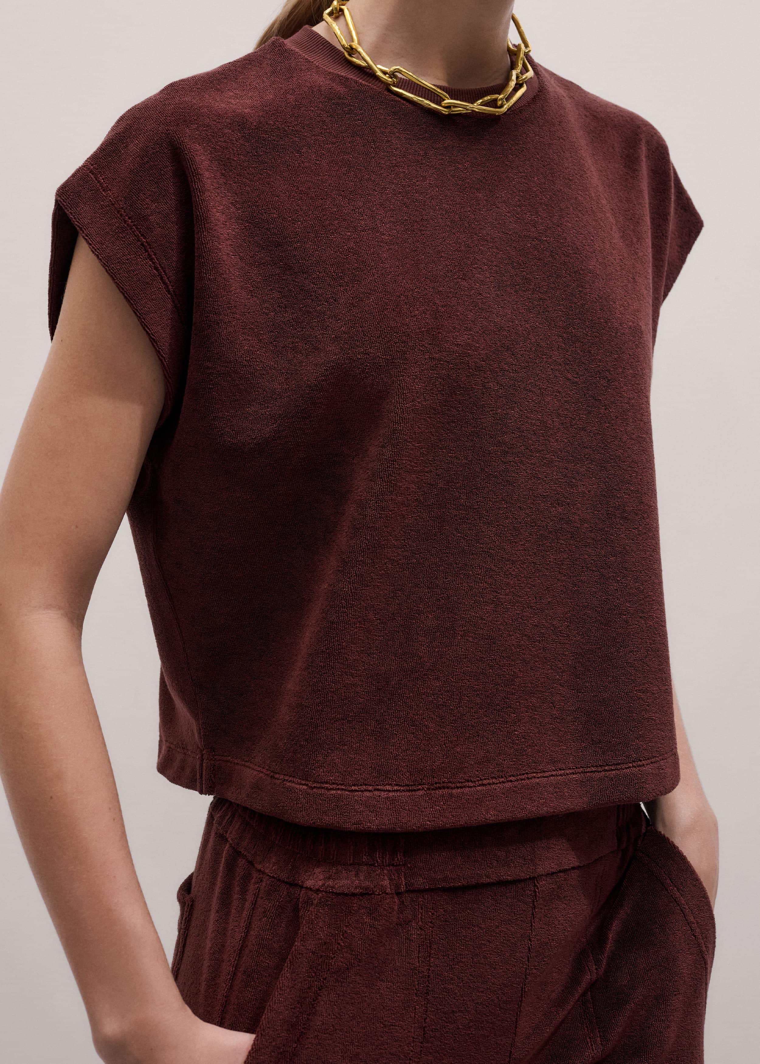 Cinnamon Brown Cap Sleeve Crop Tee