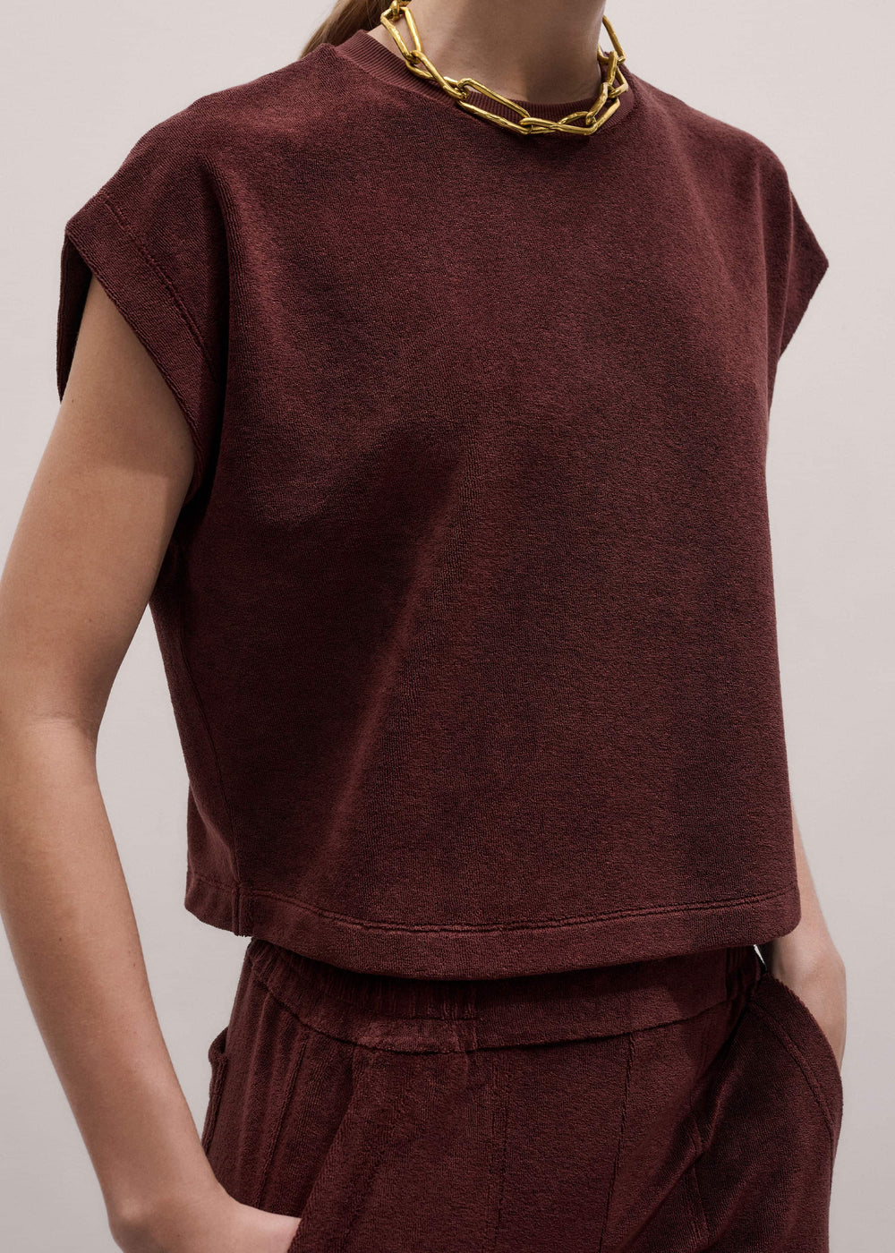 Cinnamon Brown Cap Sleeve Crop Tee