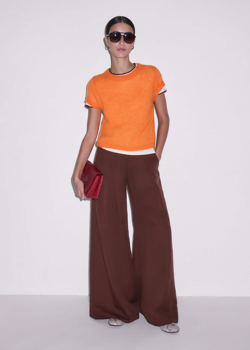 Orange Merino Cashmere Silk Baby Tee