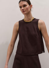 Brown Crochet Trim Crop Top