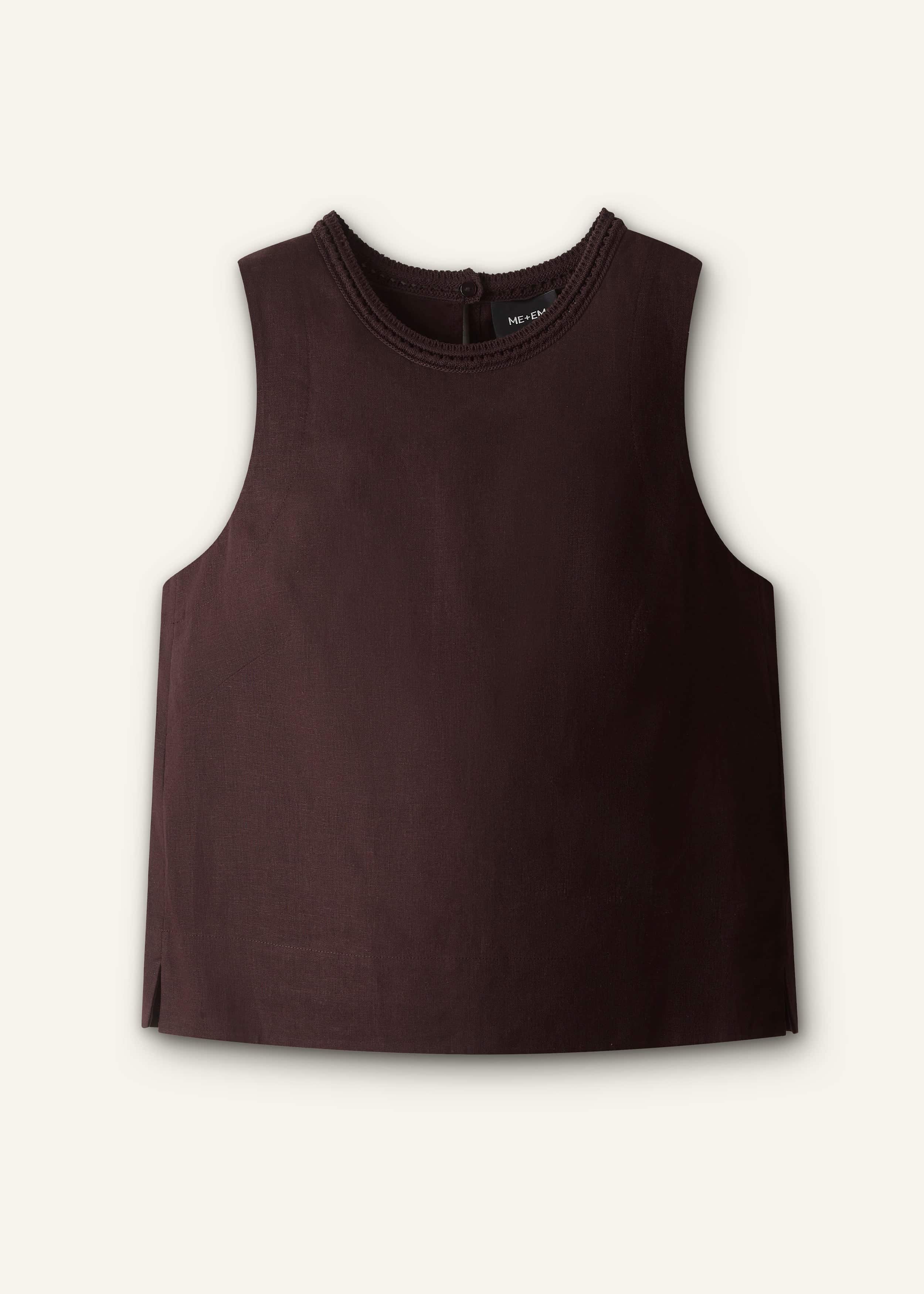 Brown Crochet Trim Crop Top
