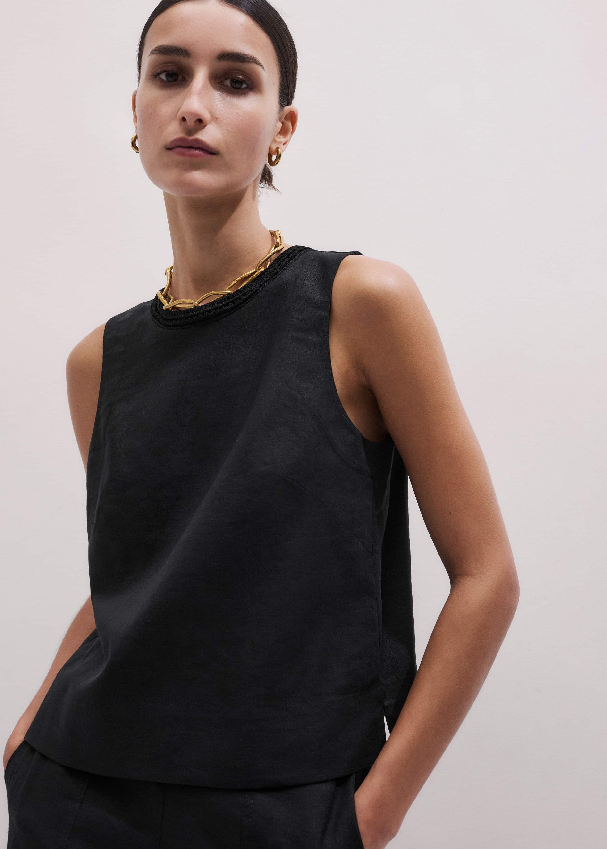 Black Crochet Trim Crop Top