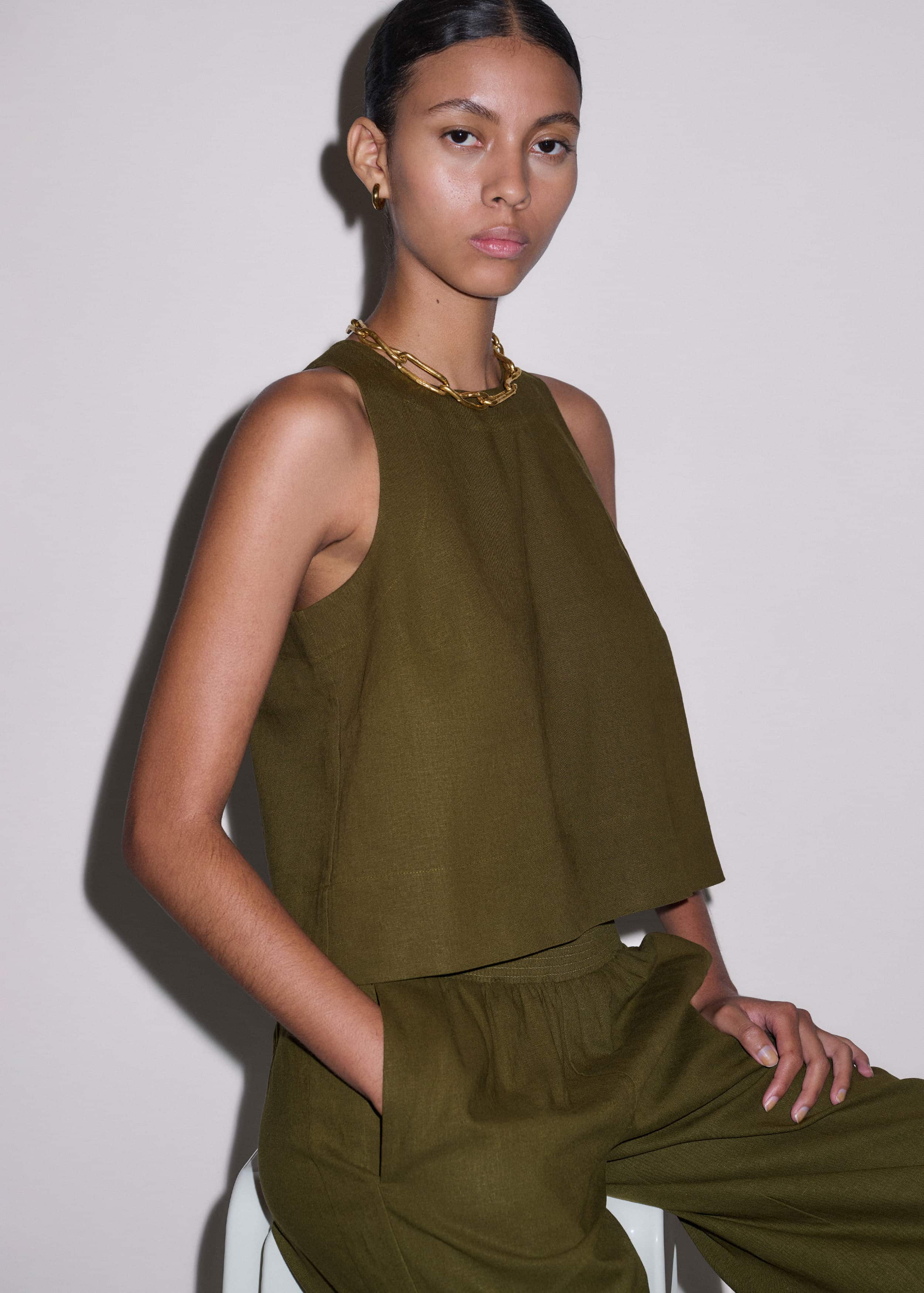 Olive Green Shell Crop Top