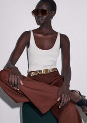 Cream Contrast Trim Slim Vest
