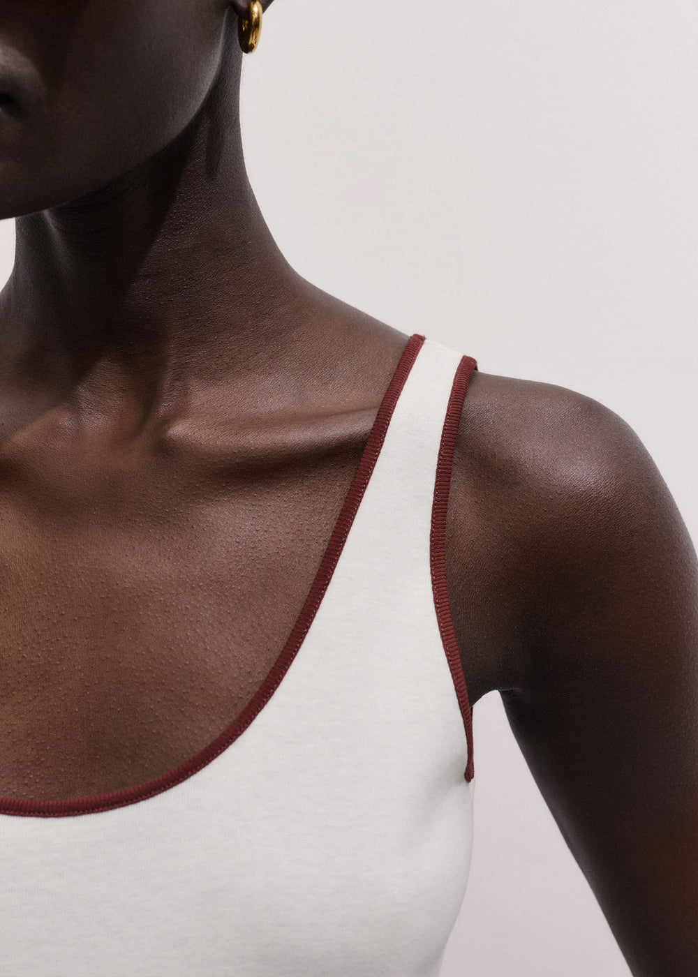 Cream Contrast Trim Slim Vest