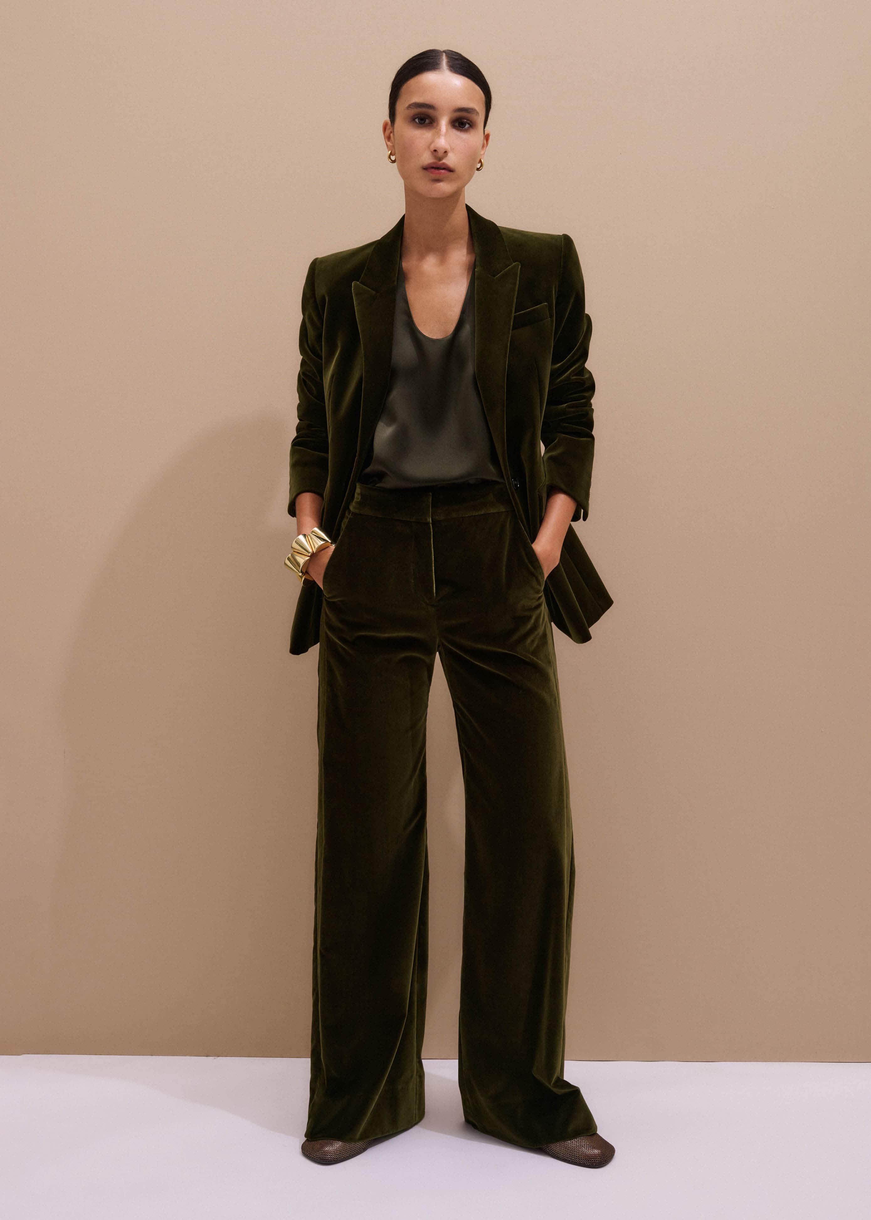 Olive Green Silk Satin Evening Tank Top