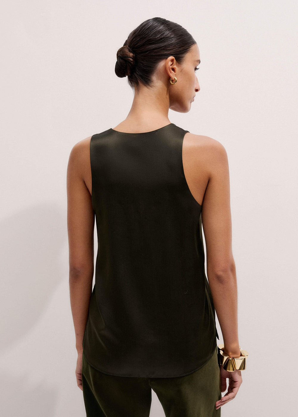 Olive Green Silk Satin Evening Tank Top