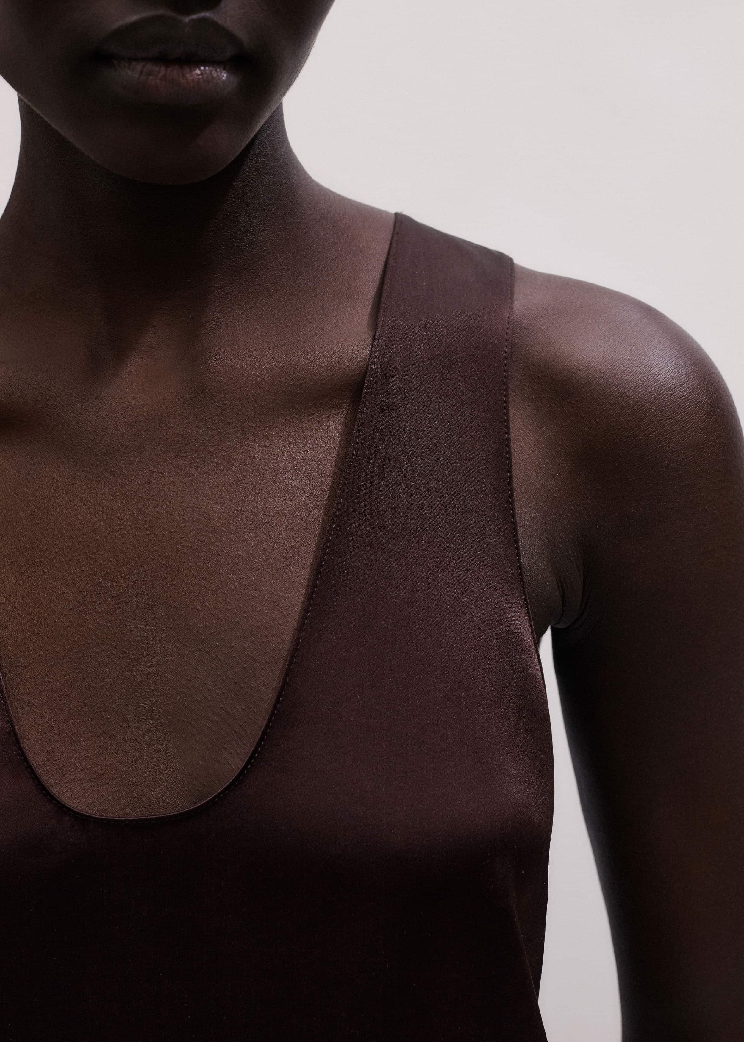 Brown Silk Satin Fluid Evening Tank