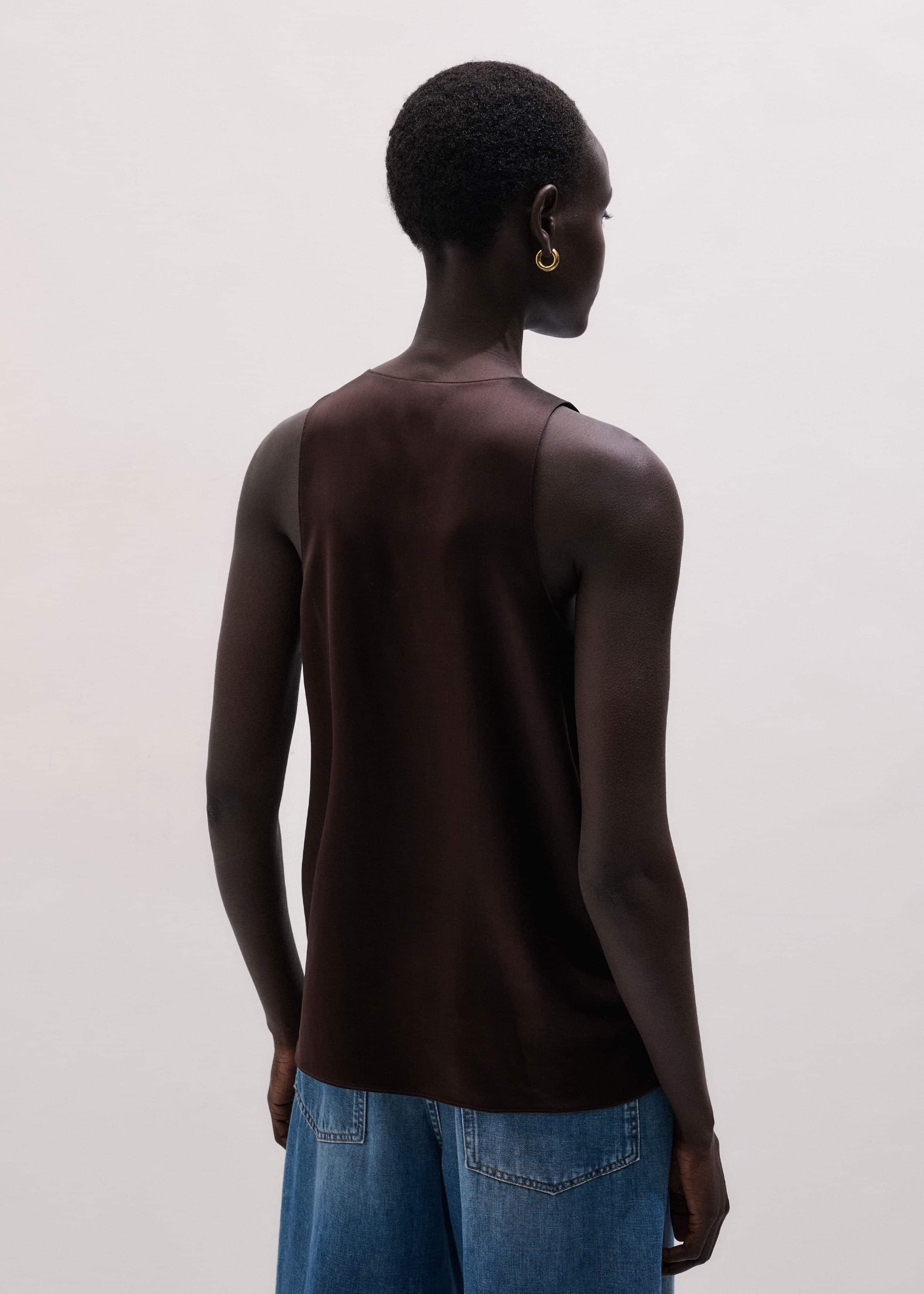 Brown Silk Satin Fluid Evening Tank