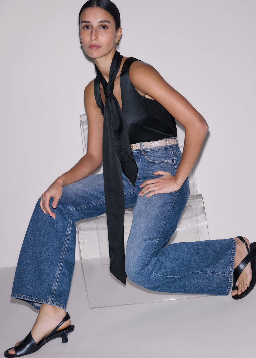 Black Silk Satin Evening Tank Top