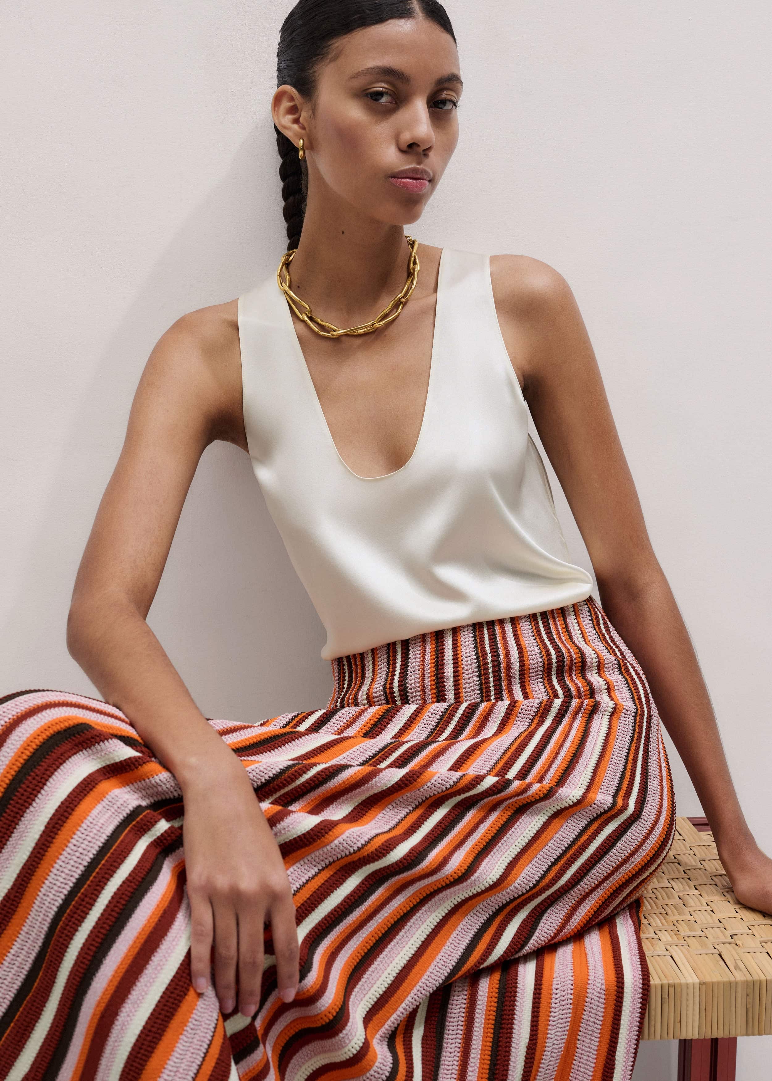 Cream Fluid Evening Tank Top