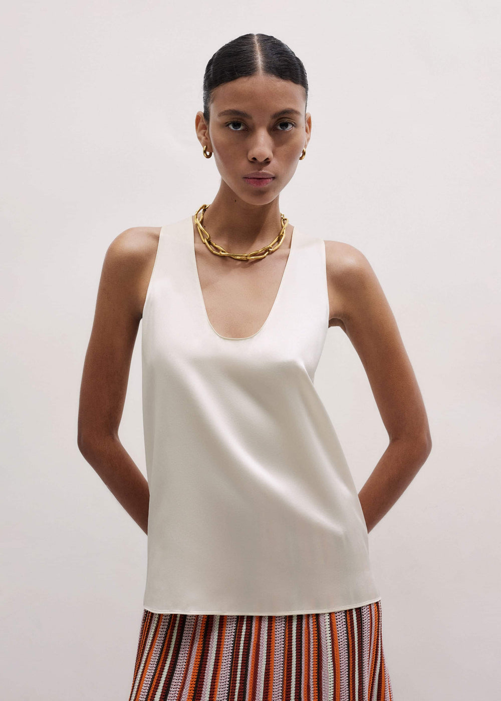 Cream Fluid Evening Tank Top