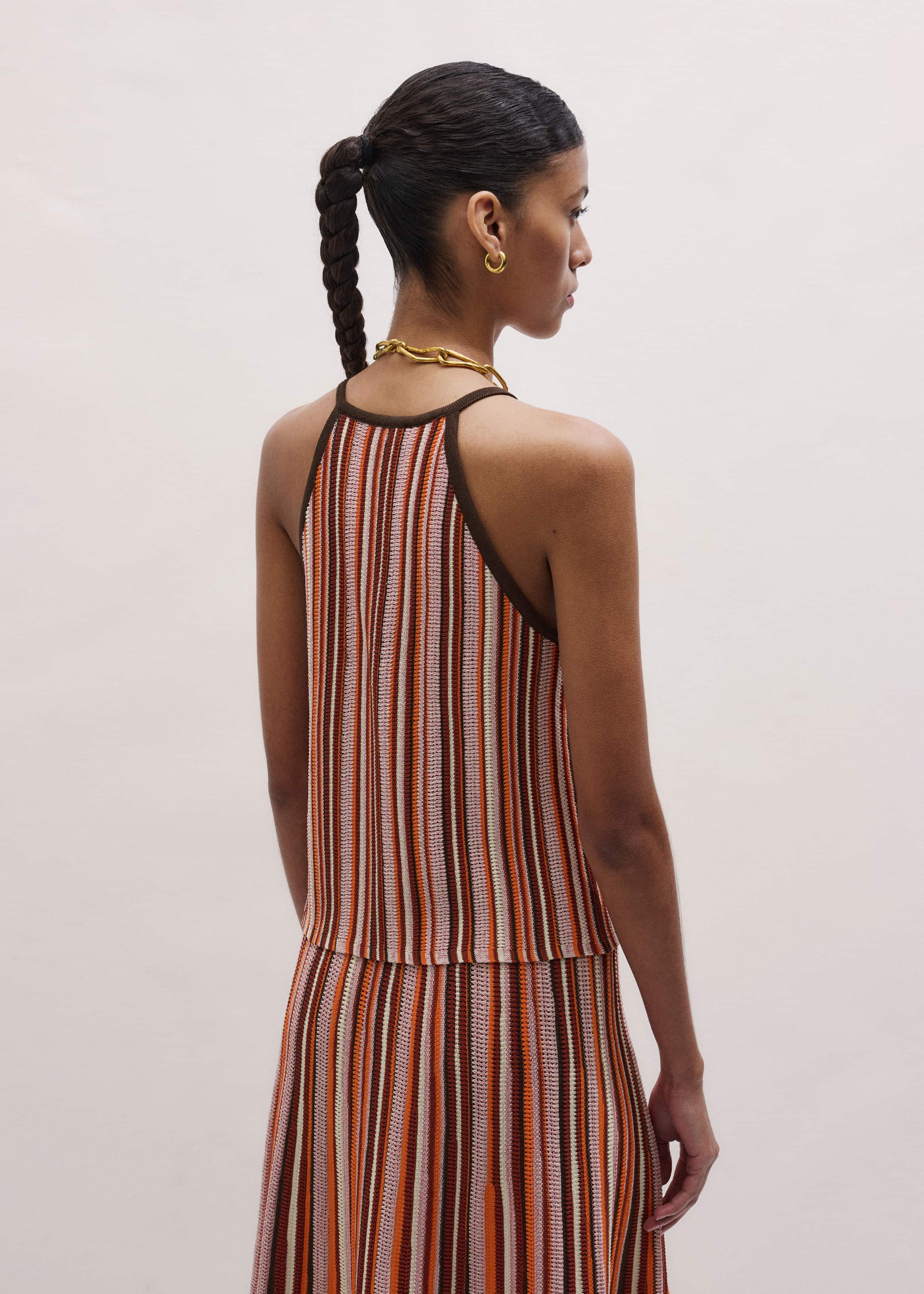Cinnamon Brown Stripe Slim Knit Tank