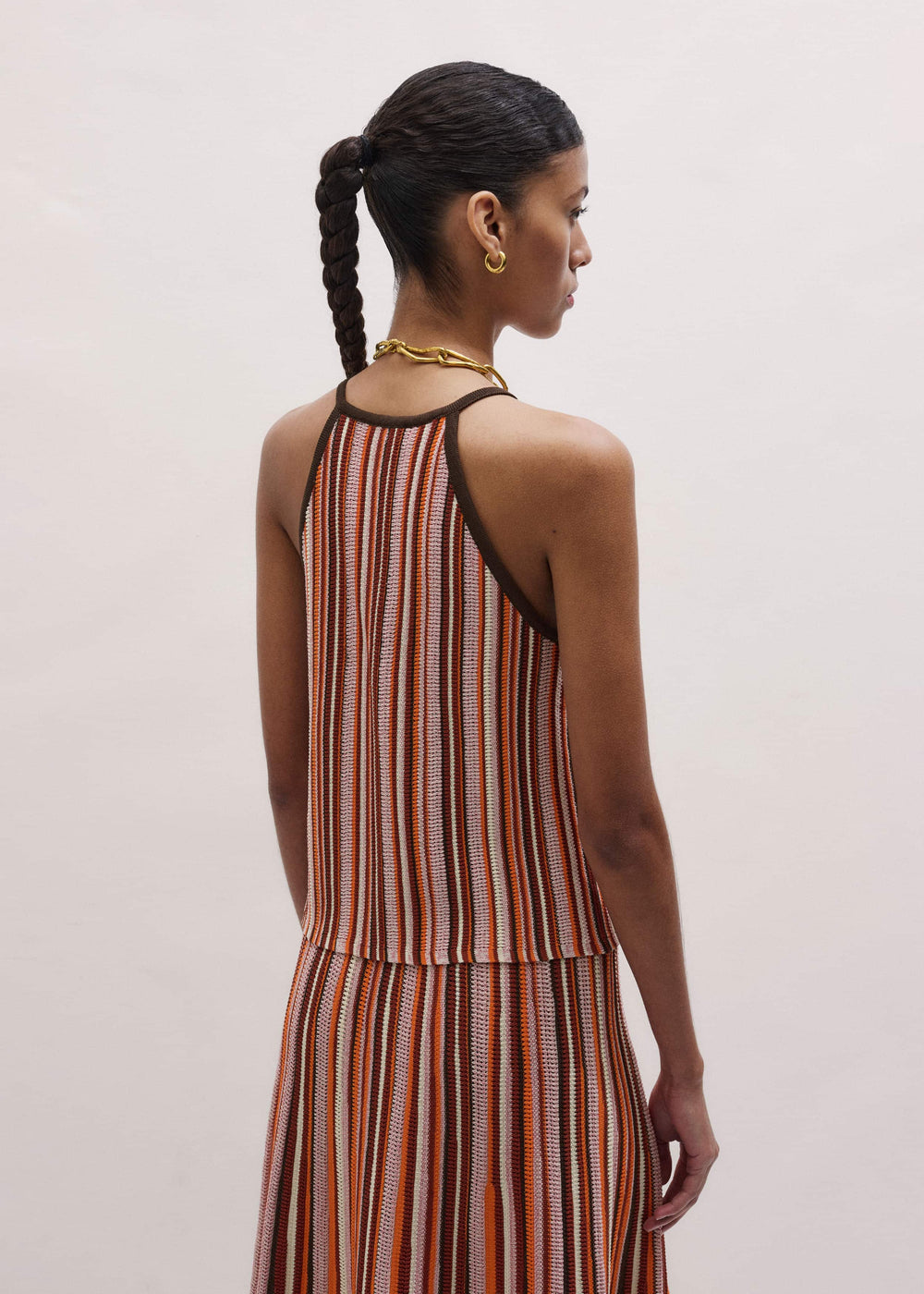 Cinnamon Brown Stripe Slim Knit Tank