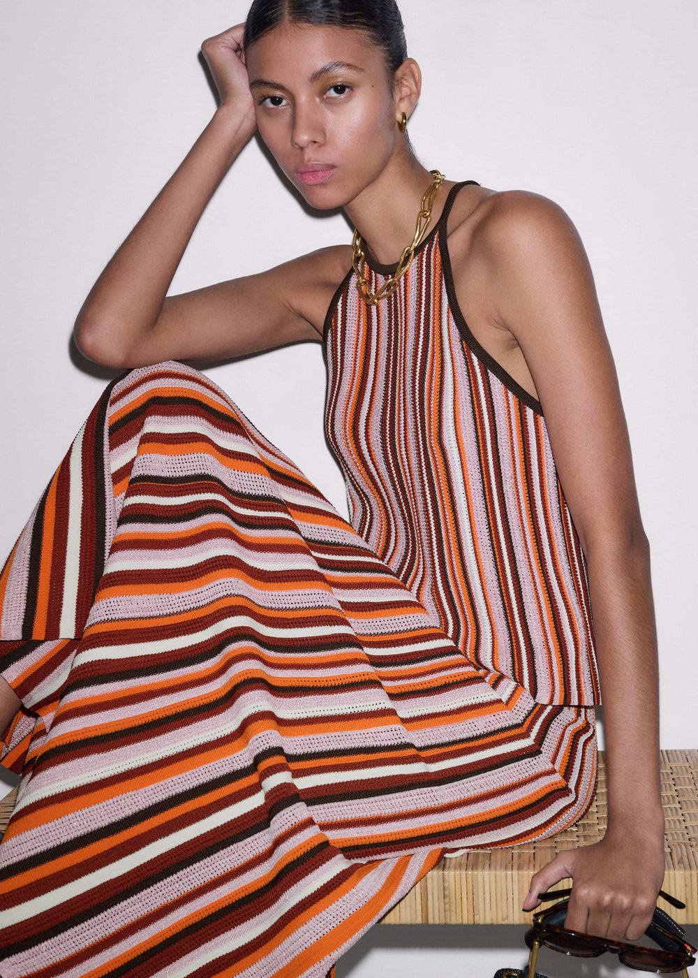 Cinnamon Brown Stripe Slim Knit Tank