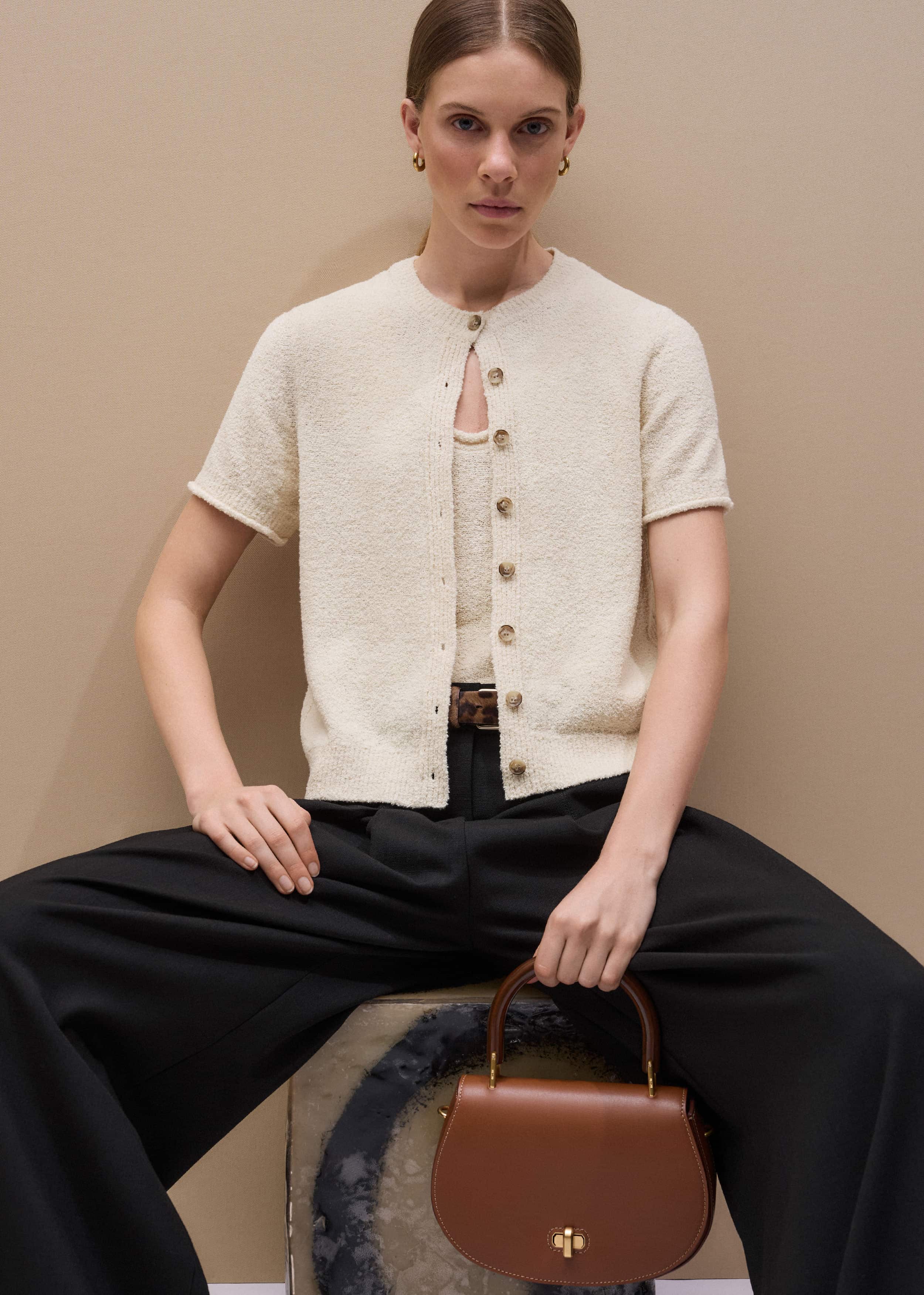 Cream Slim Knit Tank Top