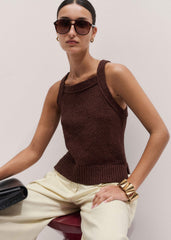 Cinnamon Brown Square Neck Knit Top