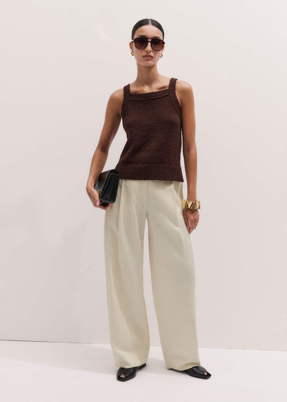 Cinnamon Brown Square Neck Knit Top