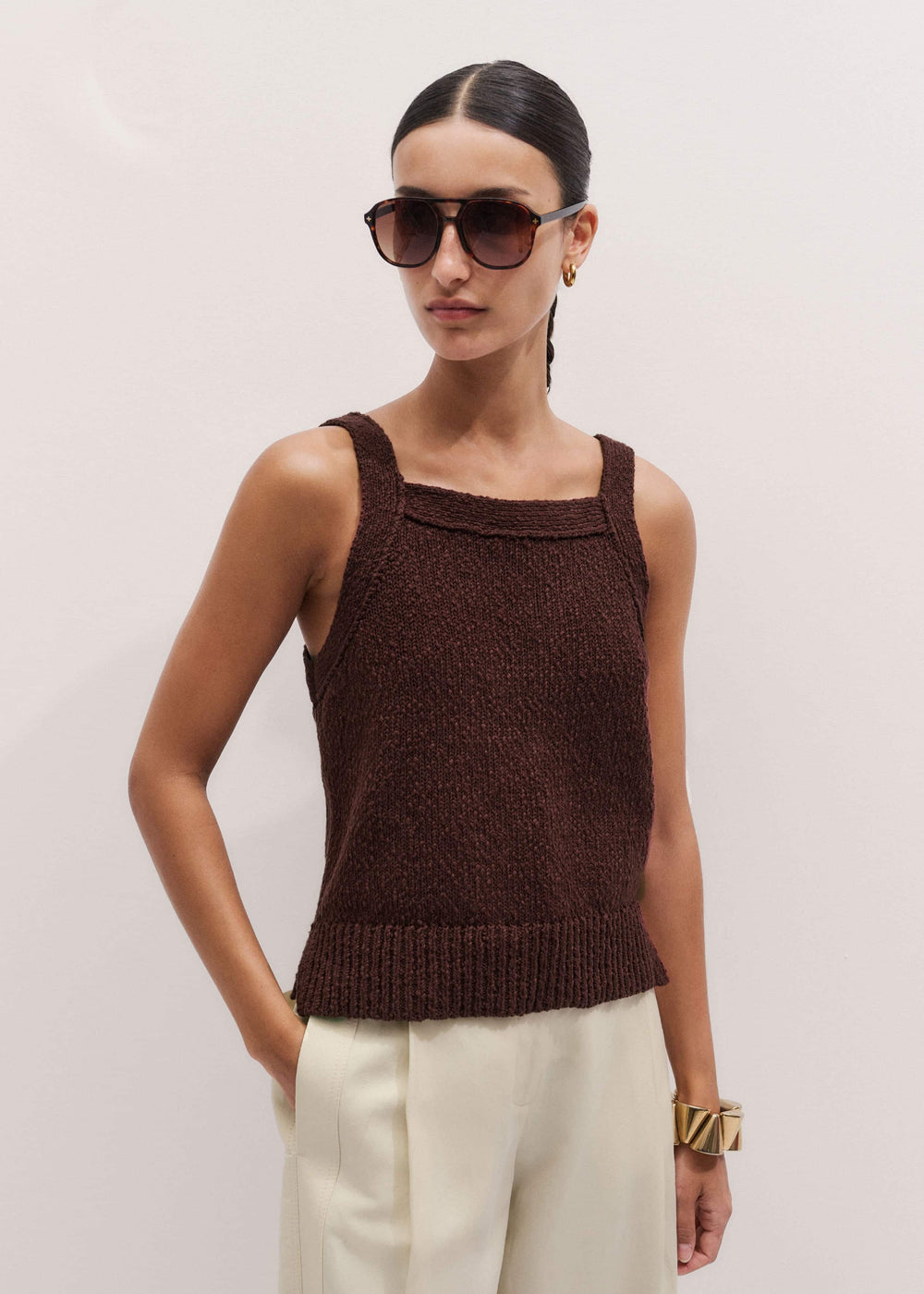 Cinnamon Brown Square Neck Knit Top