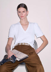 White Raw Edge V-Neck Swing Sweatshirt