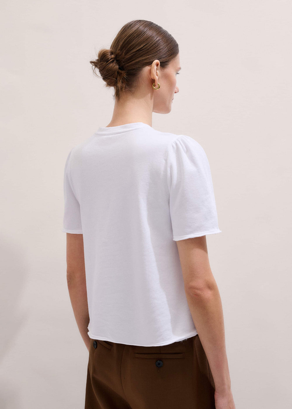 White Raw Edge V-Neck Swing Sweatshirt
