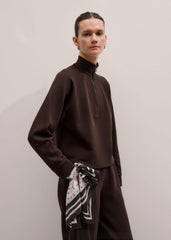 Brown Sweatshirt Cropped Funnel Neck Top