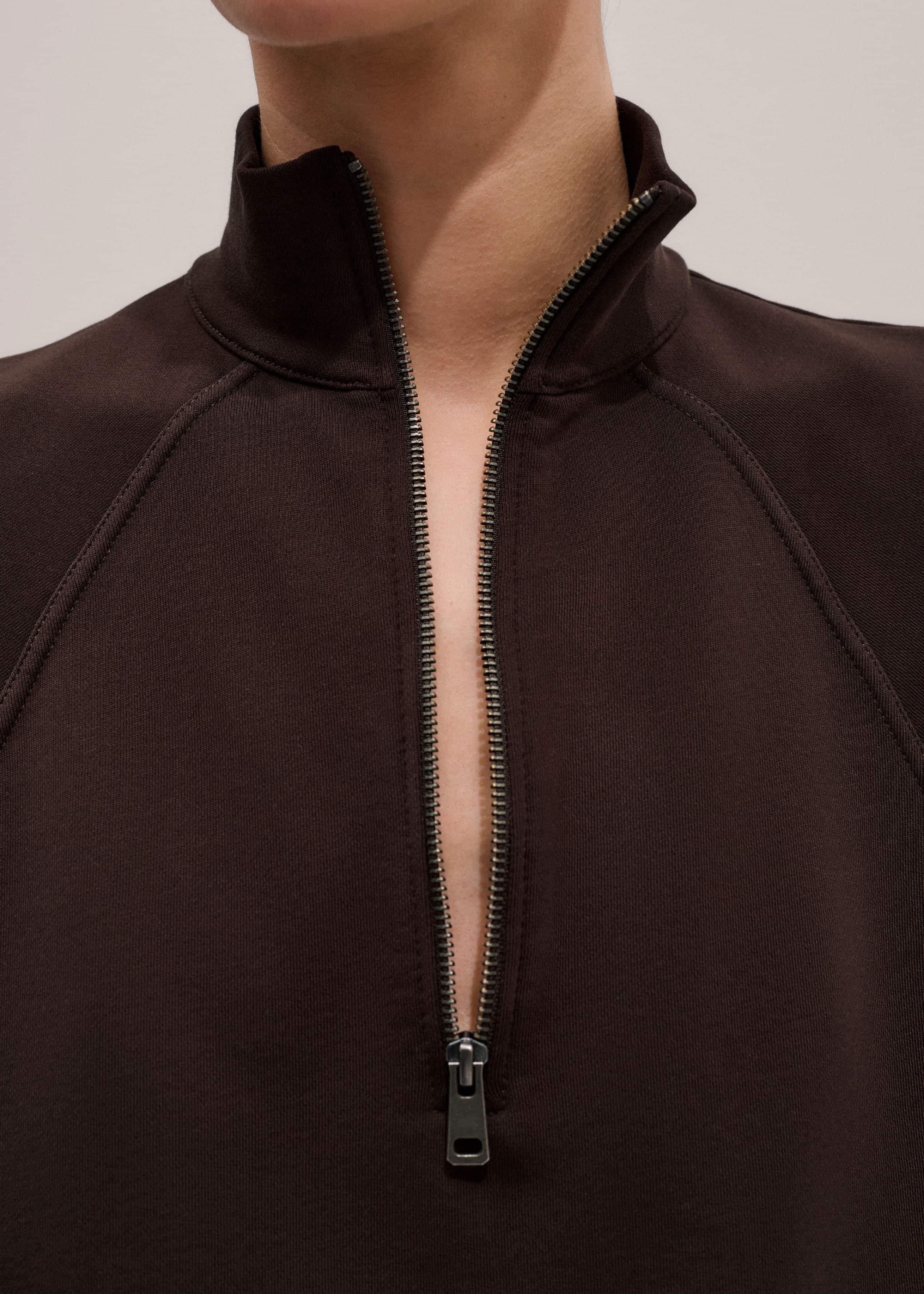 Brown Sweatshirt Cropped Funnel Neck Top