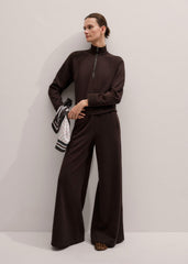 Brown Sweatshirt Cropped Funnel Neck Top
