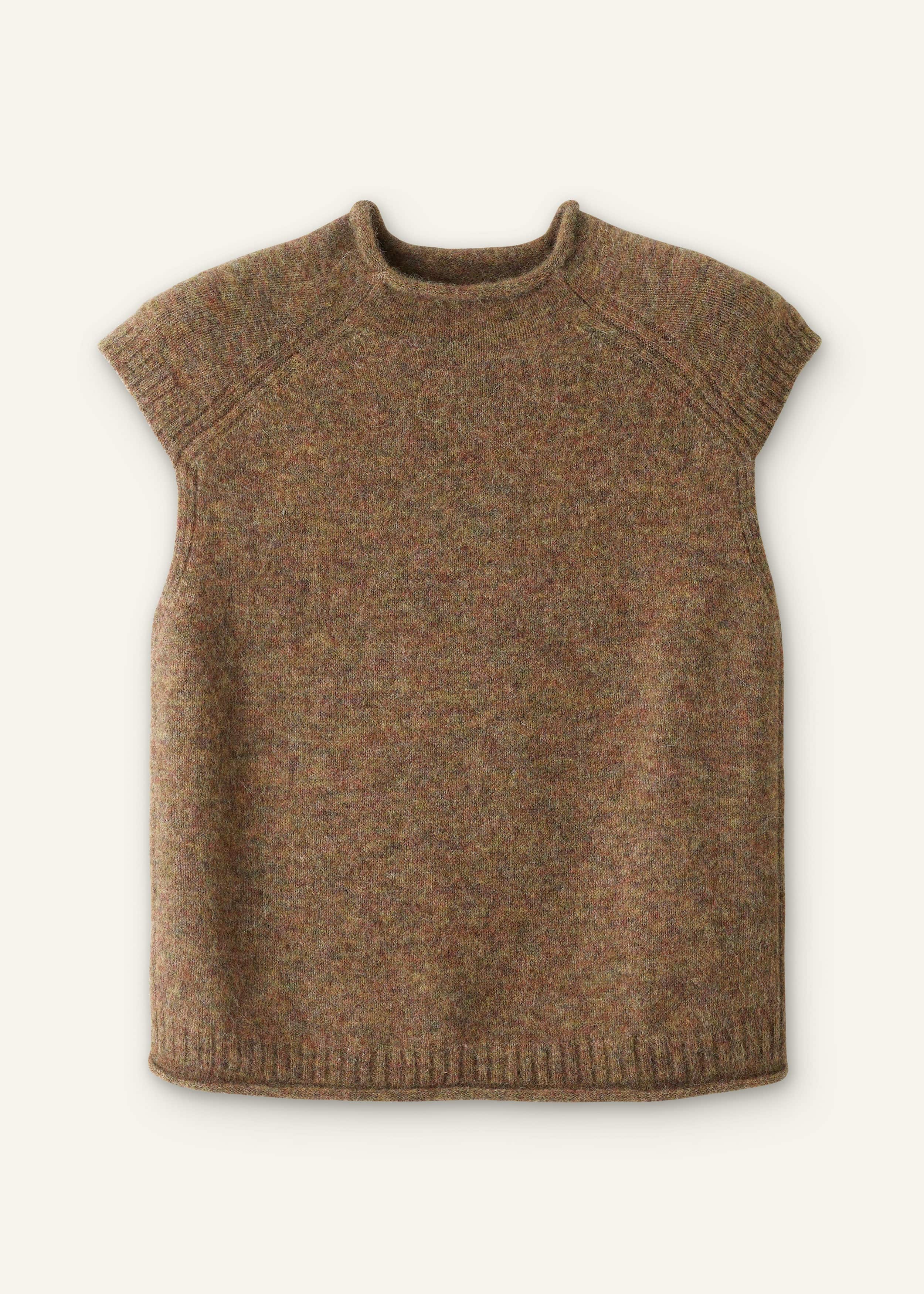 Brown Roll Trim Straight Layering Sweater Vest