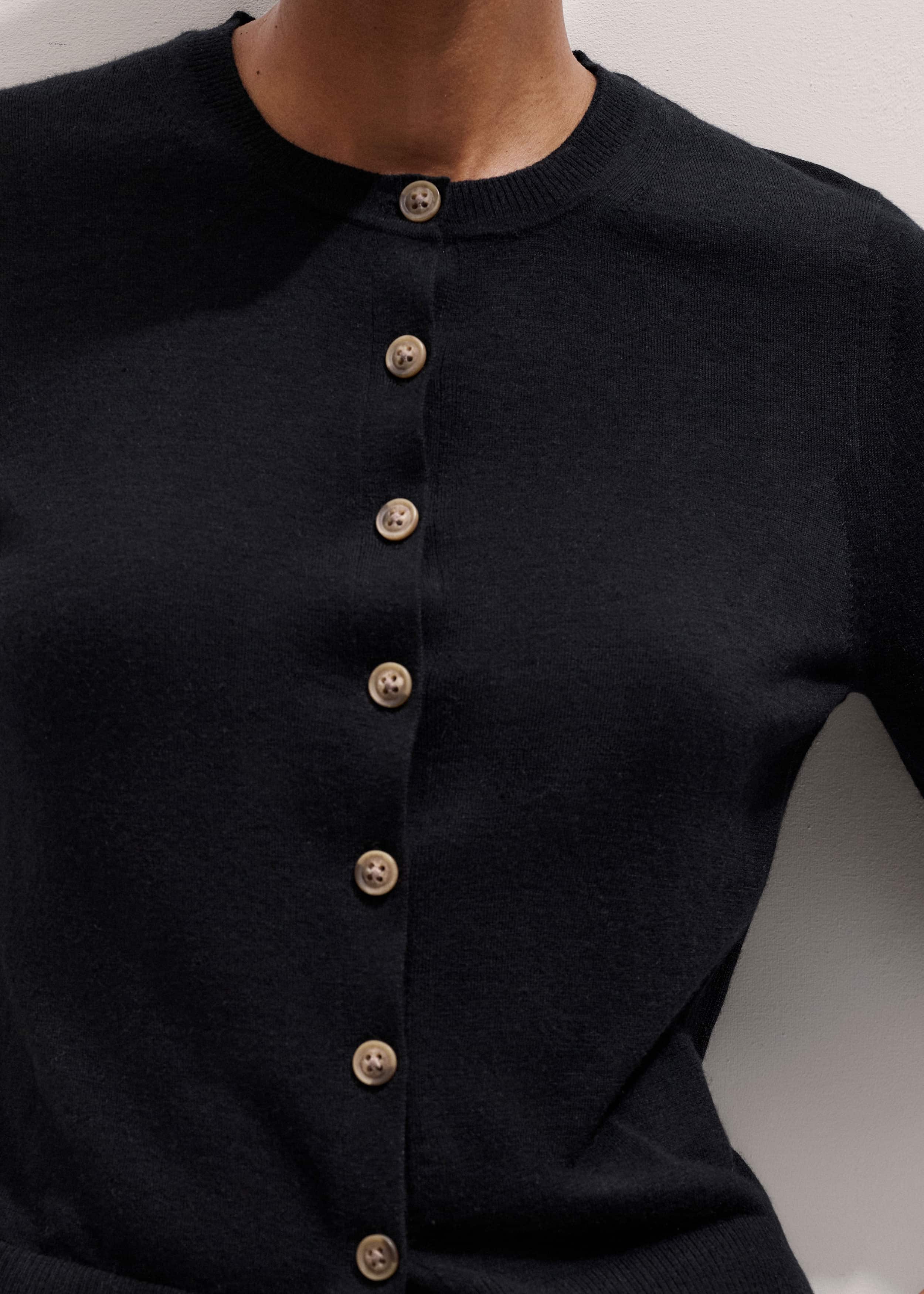 Black Merino Cashmere Barely There Buttoned Knit Tee