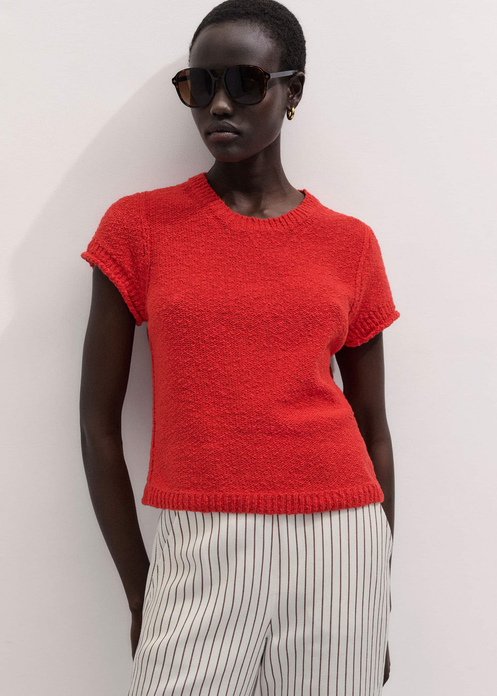 Red Bouclé Straight Baby Tee