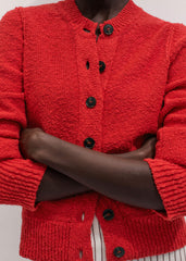 Red Bouclé Straight Knit Cardigan