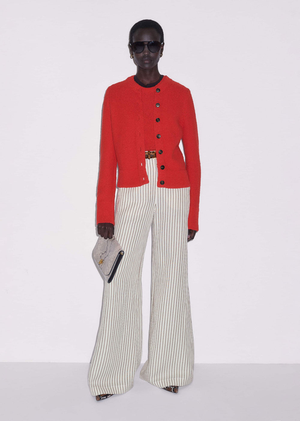 Red Bouclé Straight Knit Cardigan
